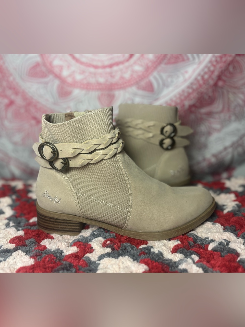 Blowfish Beige Braided-Strap Ankle Booties